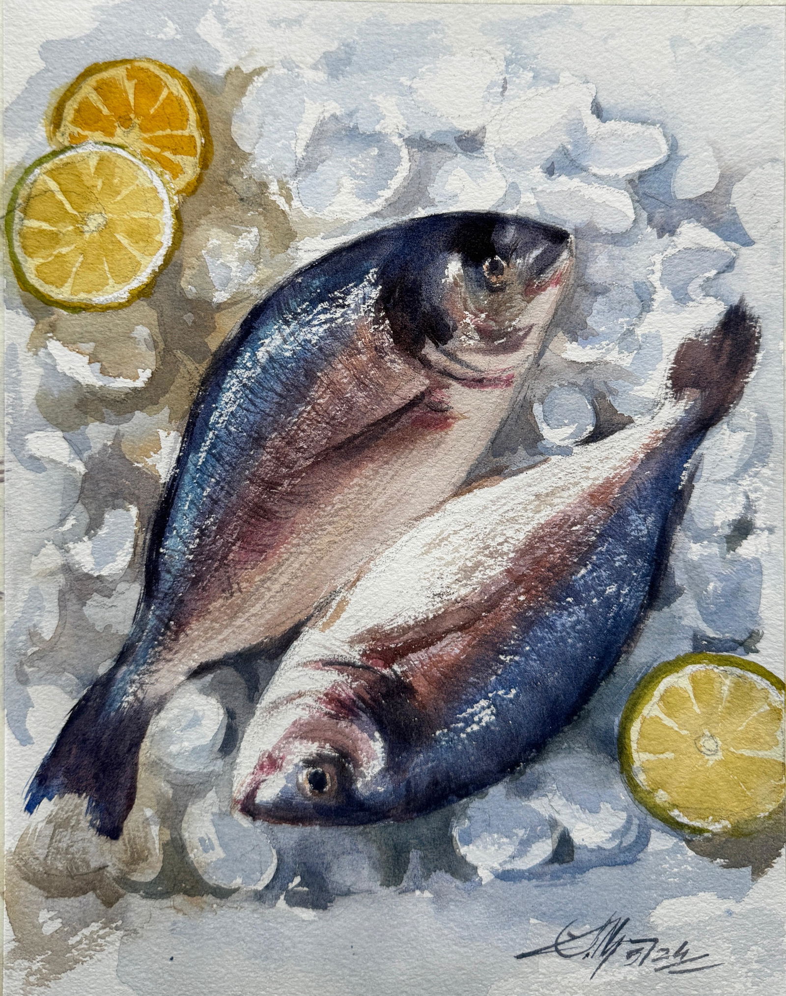 Watercolour Still life Fish. 12x9 inch.   Image