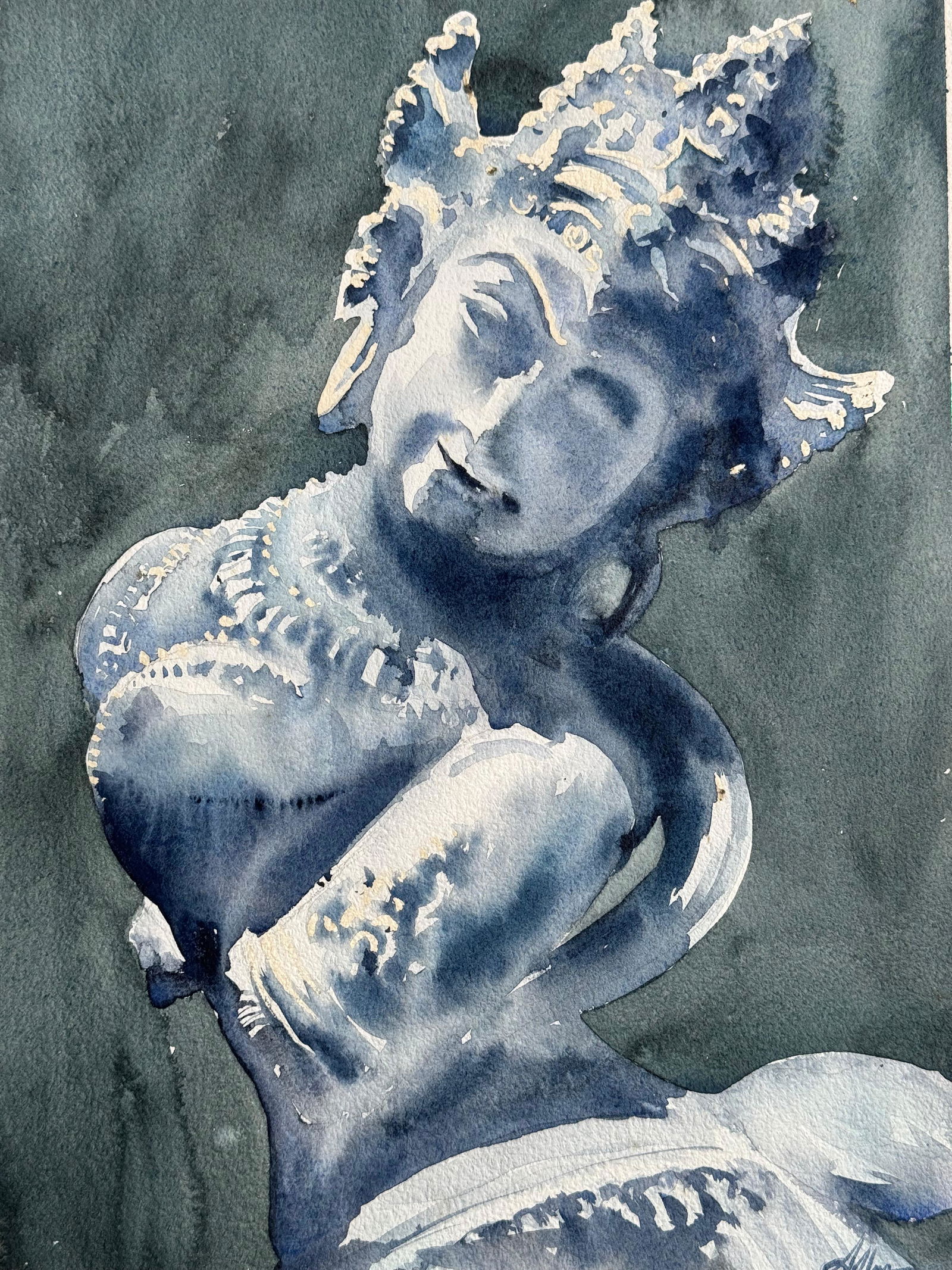 Watercolor Sculpture Painting Nataraj Murthi 15x11 inch. Image