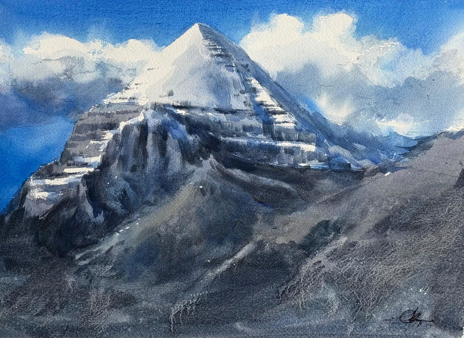 Kailash Parvat Watercolor Landscape Painting For Office,Sweet House,Drawing Room 15x11 inch  Image