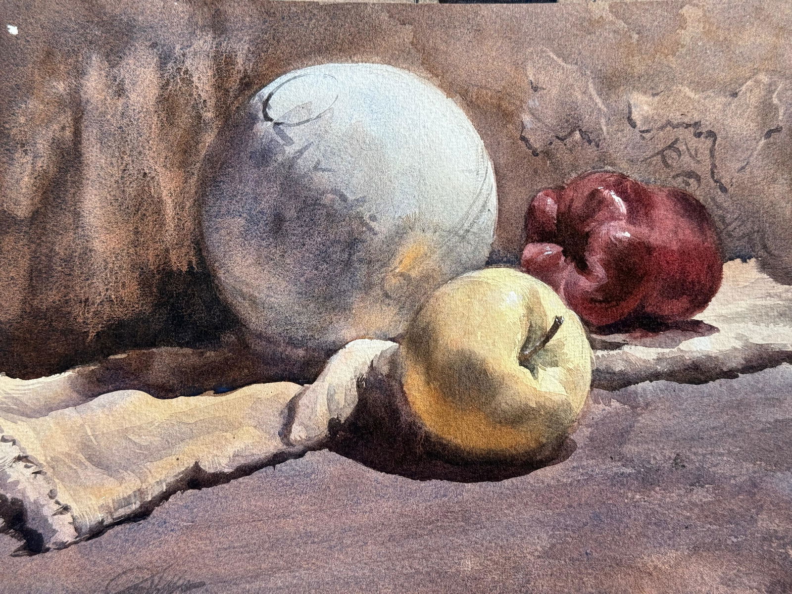 Watercolor Still Life Painting For Office,Drawing Room,Dinning Hall / Apple 11x9 inch. Image