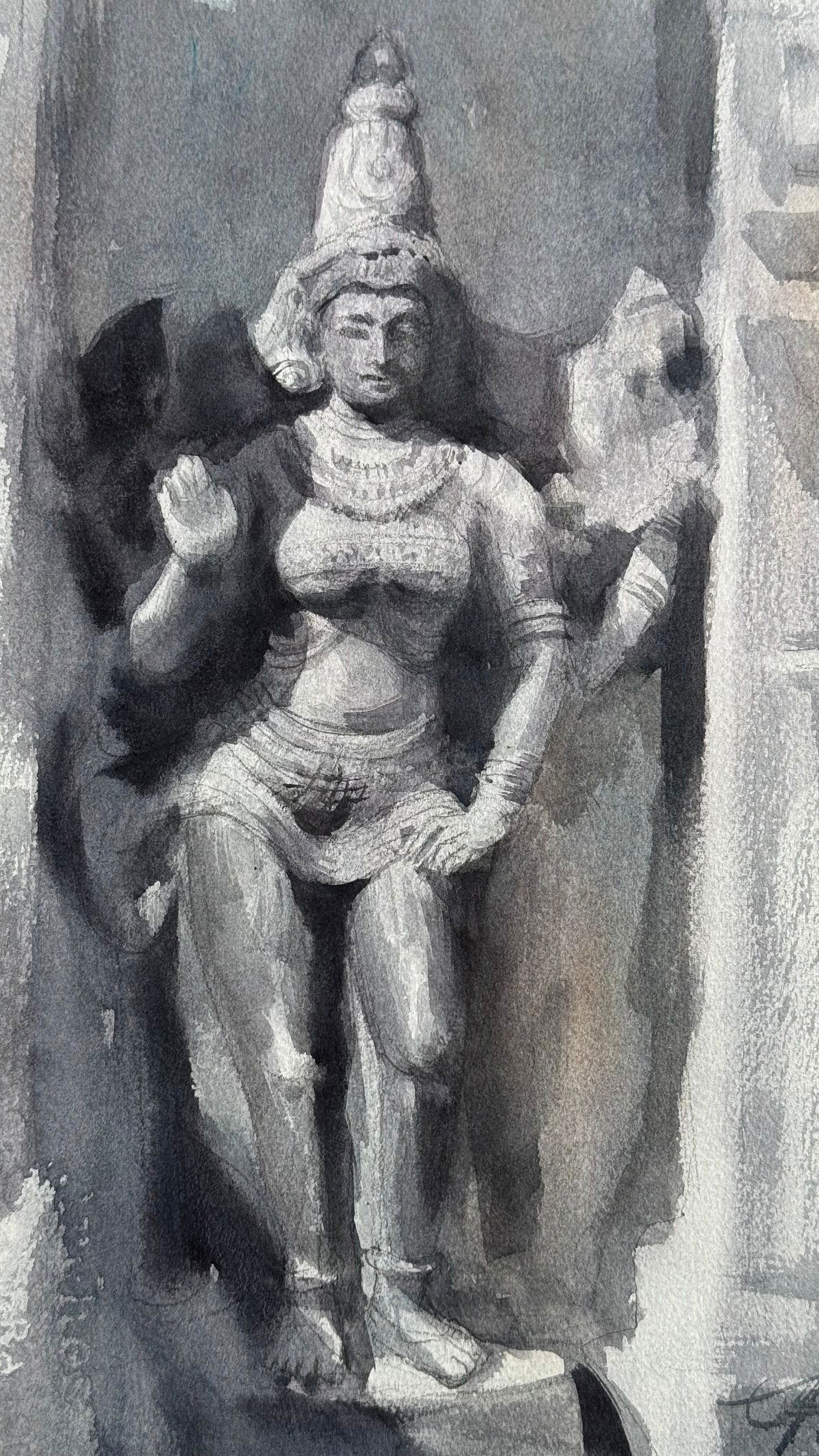 Watercolor Sculpture Painting For Office,Drawing Room,Dinning Hall,Kitchen / Khajuraho’s Sculpture 15x9inch. Image