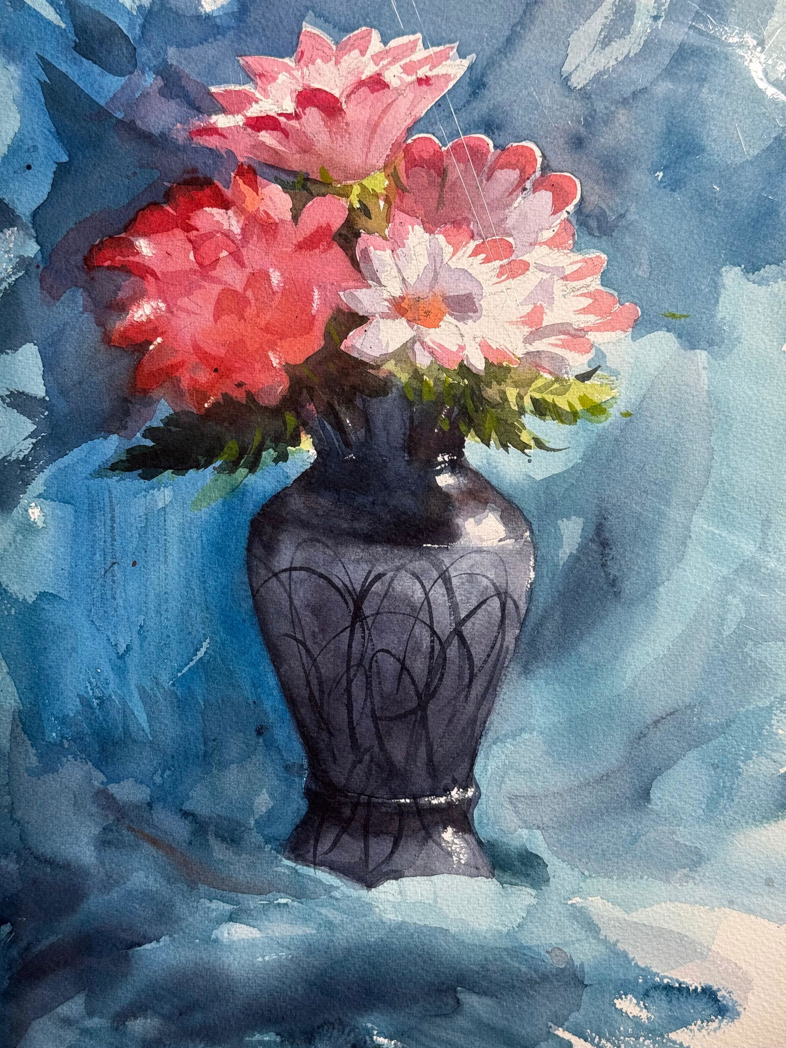 Watercolor Flowers Painting For Office,Drawing Room,Dinning Hall,Kitchen / 16x12inch.  Image