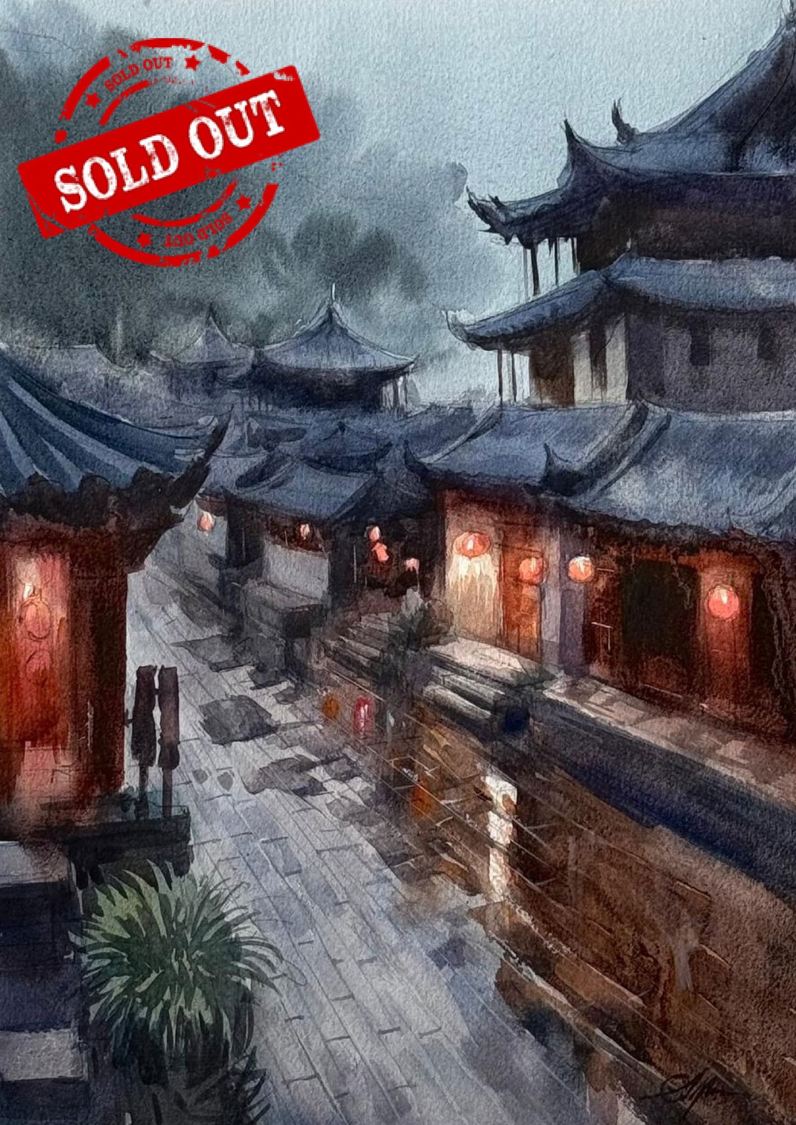 Sold Out / Watercolor night Scape China    Image