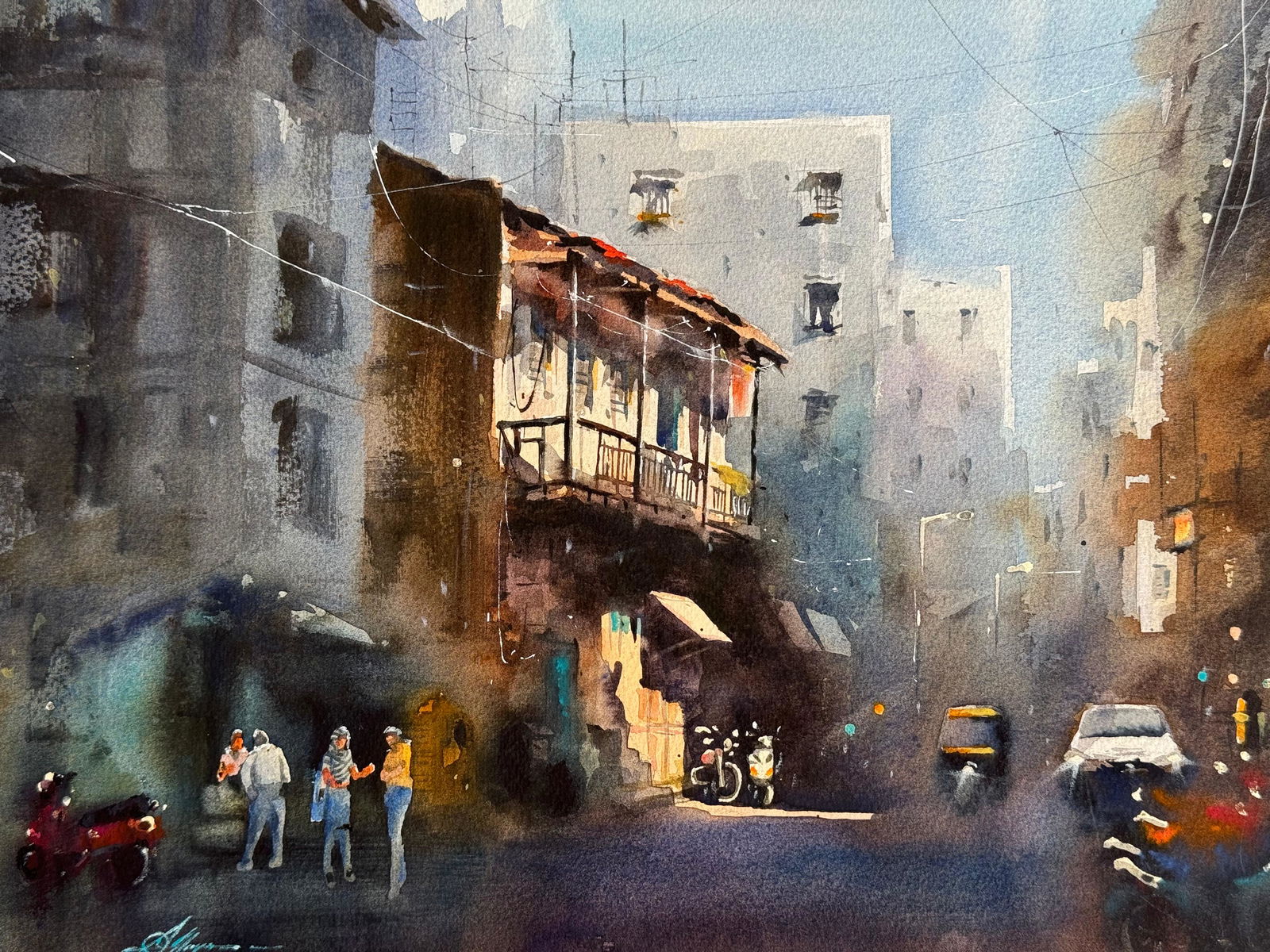 Beautiful Watercolor Landscape Painting For Office,House,Drawing Room,Dinning Rooms,Interior Design,Studio / Pune-India City Scape 16x12 inch. Image