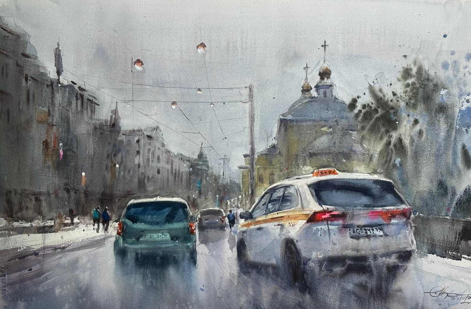 Beautiful Moscow City in Russia / Watercolor cityscape Painting 22x15 inch for office,home,dining room,/ Kolomna,Saint Petersburg Image