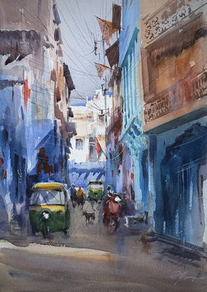 Jodhpur blue city Beautiful multicoloor cityscape for drawing room,office,sweet home  size 15x11 Image