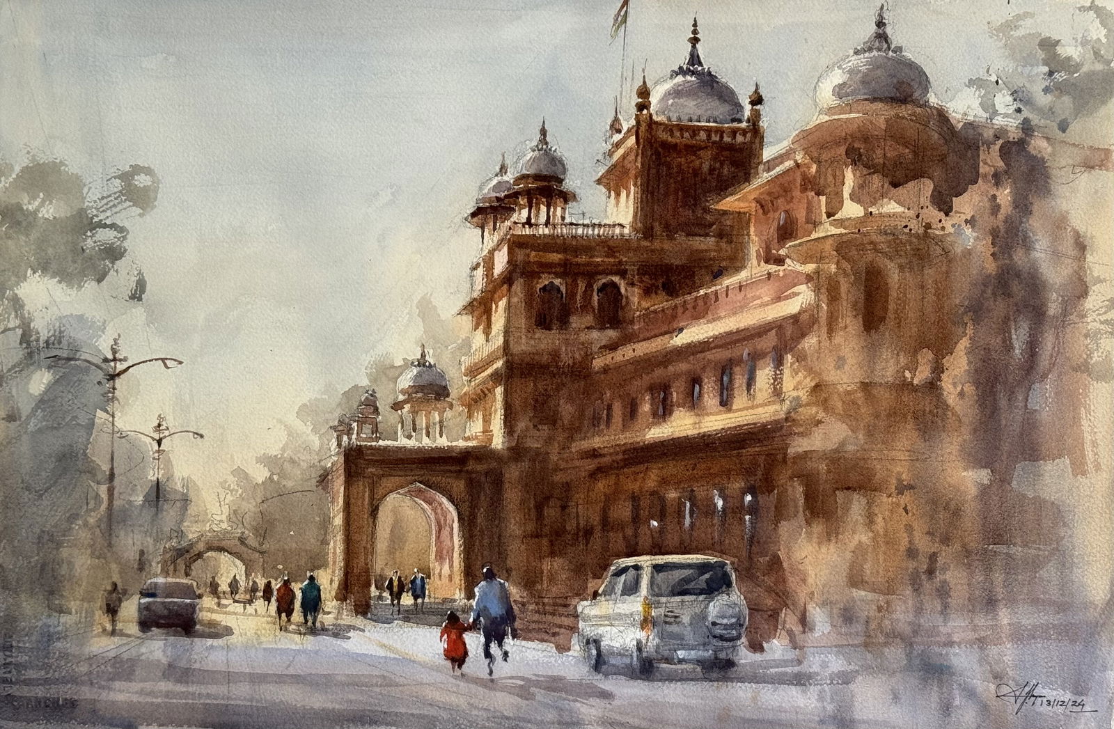 Jodhpur High Court Watercolor Cityscape Painting Beautiful Architectural composition for Office,House size 22x15 inch Image