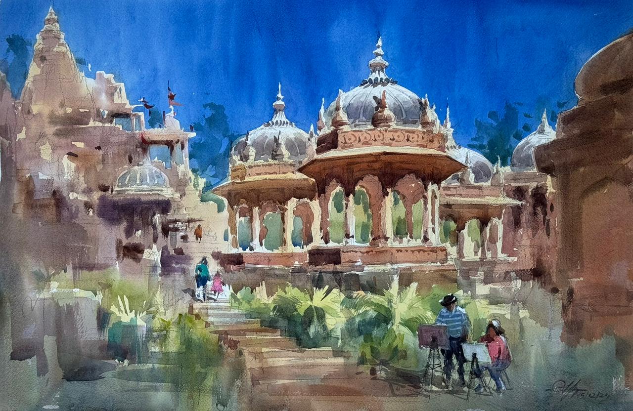 Mandore Jodhpur A Beautiful Watercolor Landscape Painting For Drawing room,Office,House,Size 22x15 inch. Image