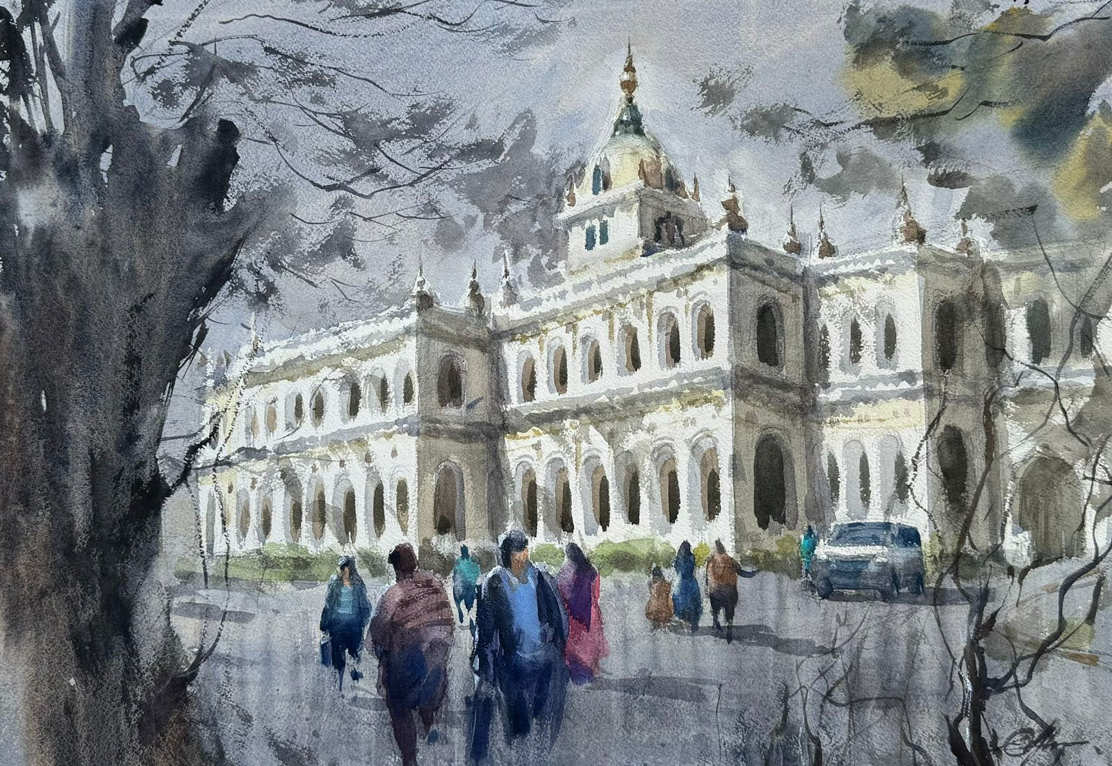 Mysore DC Office Watercolor Cityscape Painting For Drawing room,Office,House,Size 16x20 inch Image