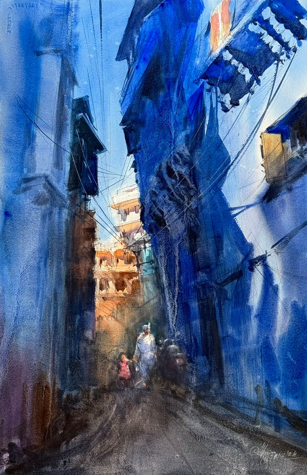 Jodhpur Blue City Rajasthan.Beautiful Watercolor Cityscape Painting For Drawing room,Office,House,Size 22x15 inch Image