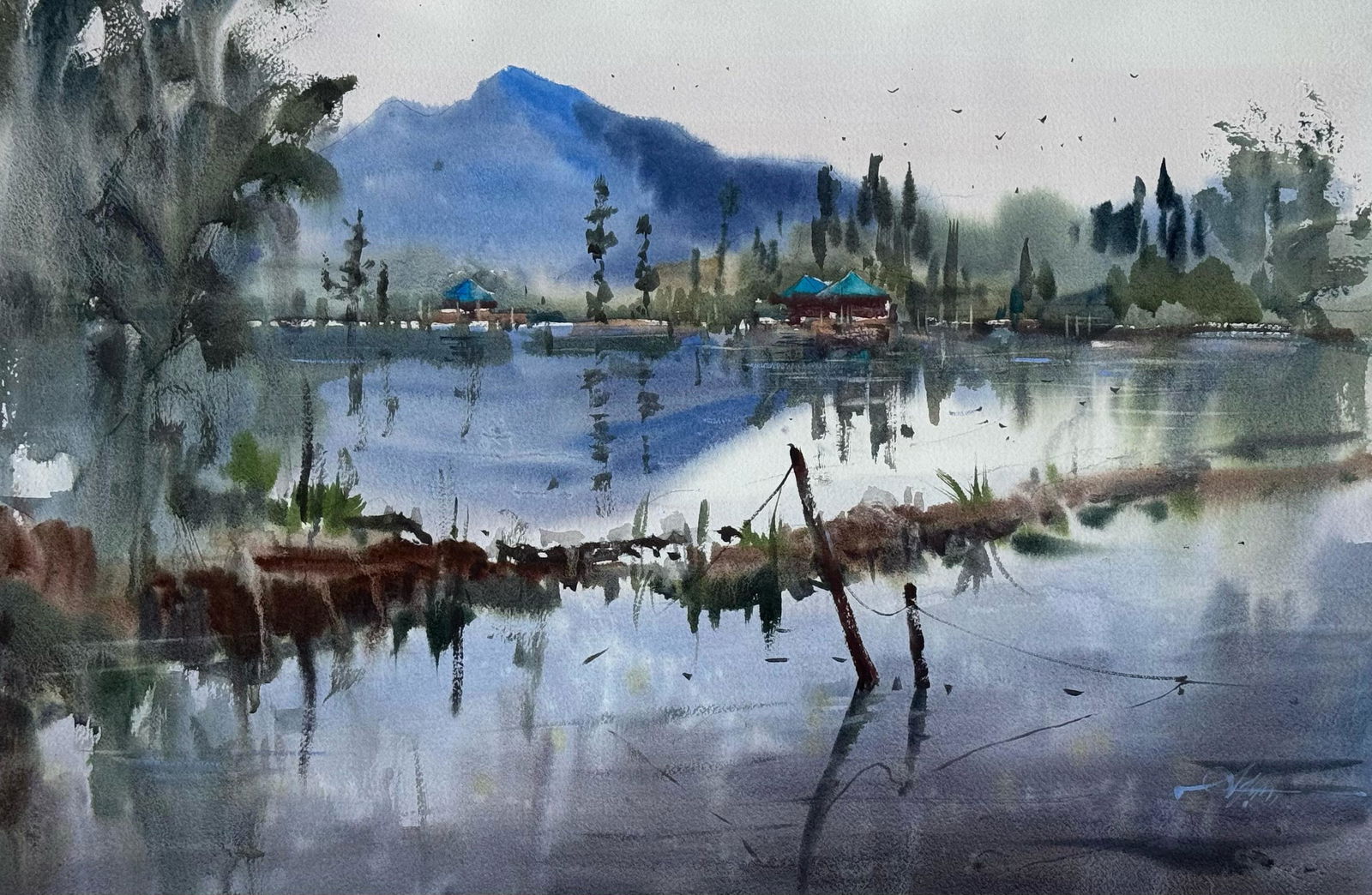 Beautiful Kolomna City in Russia / Watercolor Landscape Painting 22x15 inch for office,home,dining room. Image