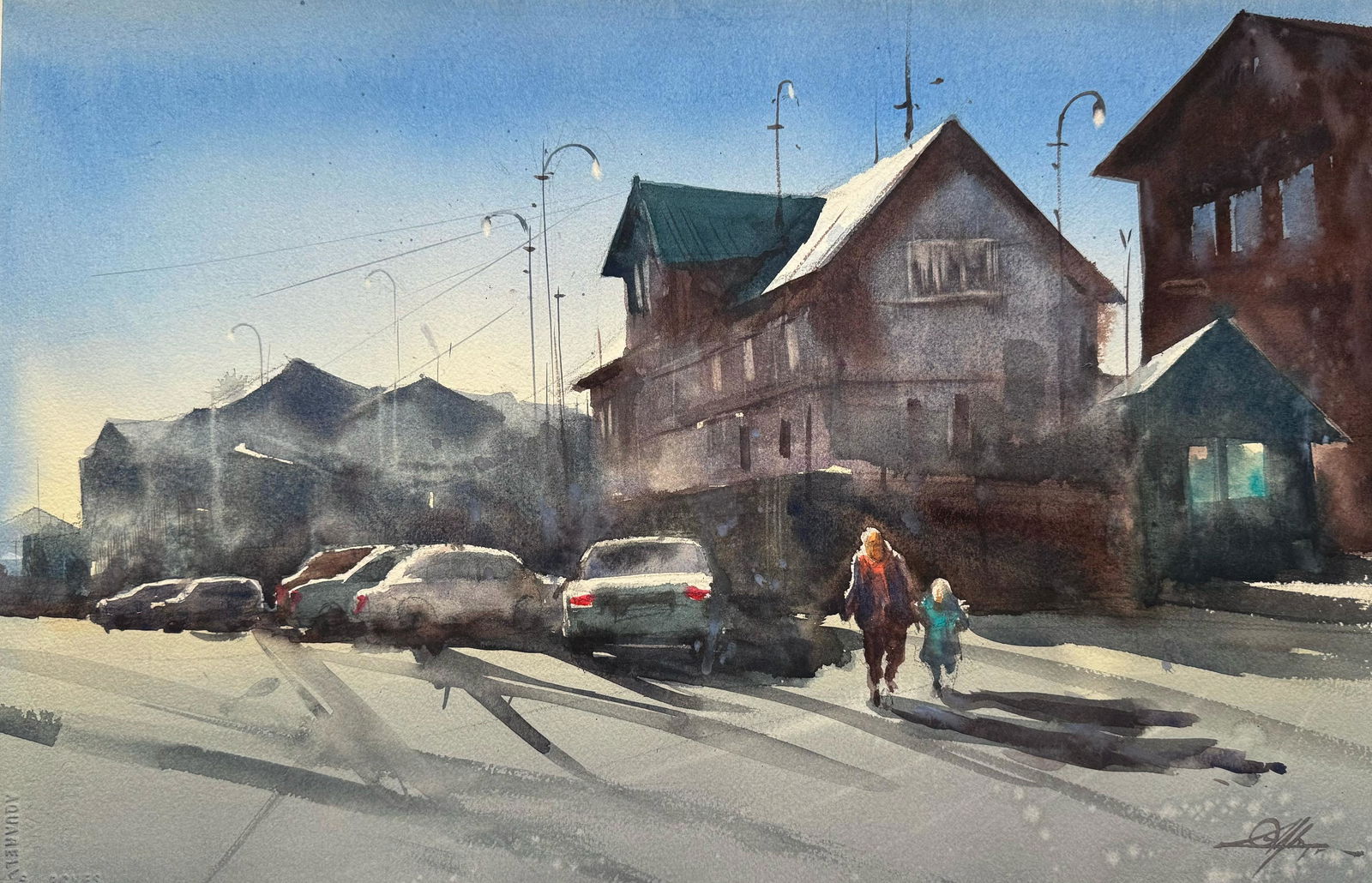 Beautiful Kolomna City in Russia / Watercolor Landscape Painting for office,home,dining room. Image