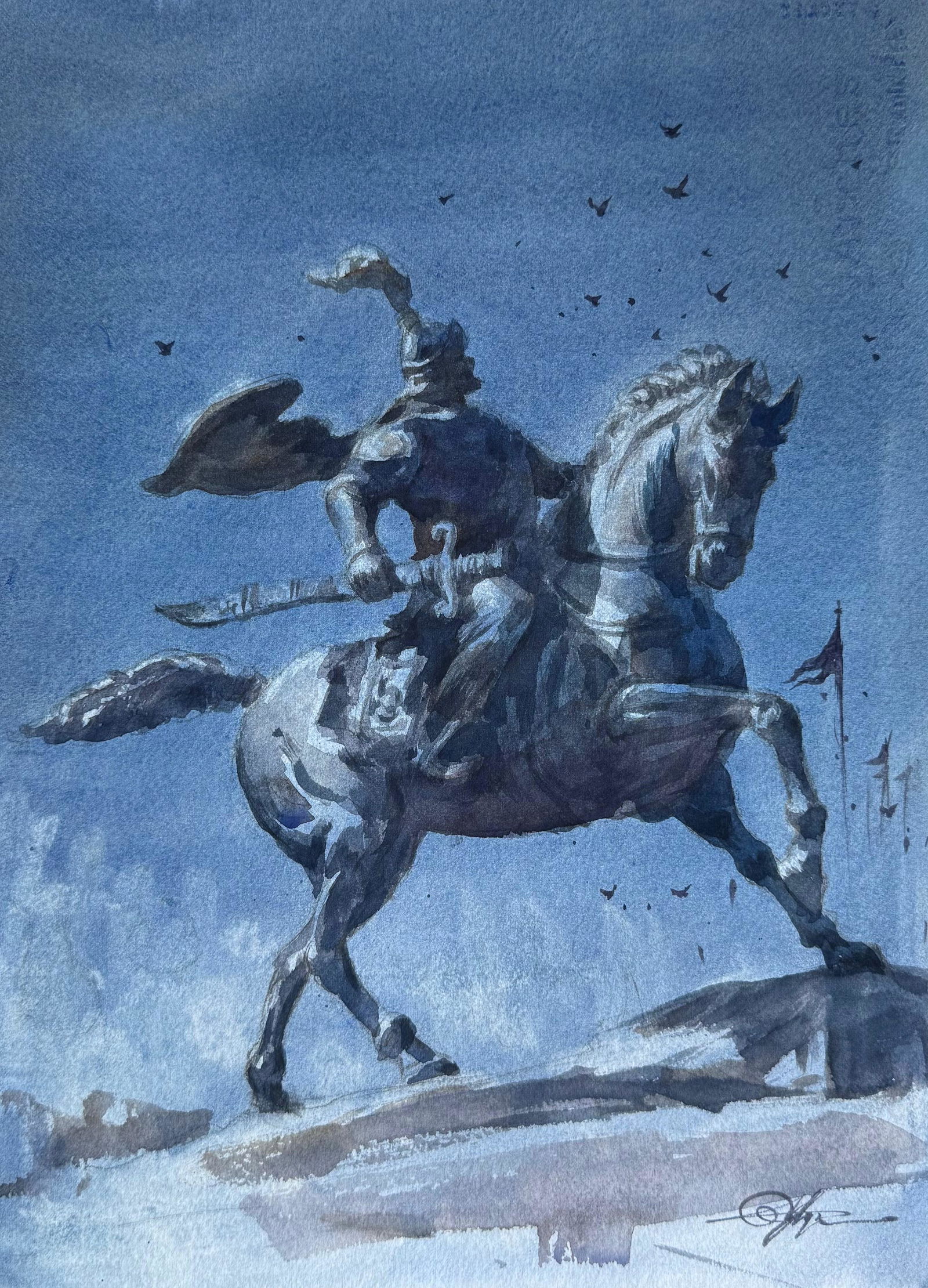 Watercolor Sculpture Statue Painting 15x11 inch Image