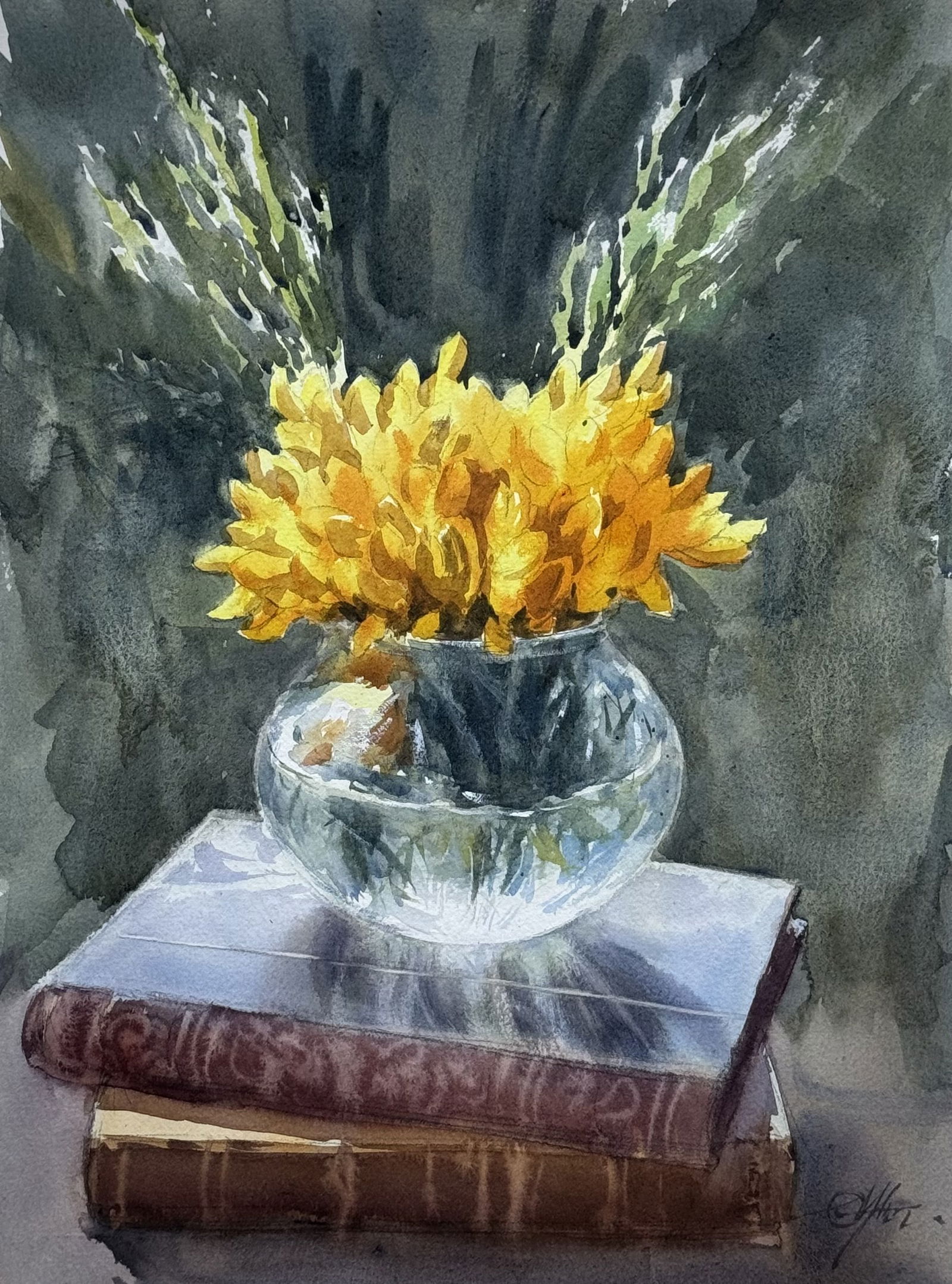 Watercolor Still Life Painting For Office,Drawing Room,Dinning Hall /  15x11 inch/ Flowers pot Image
