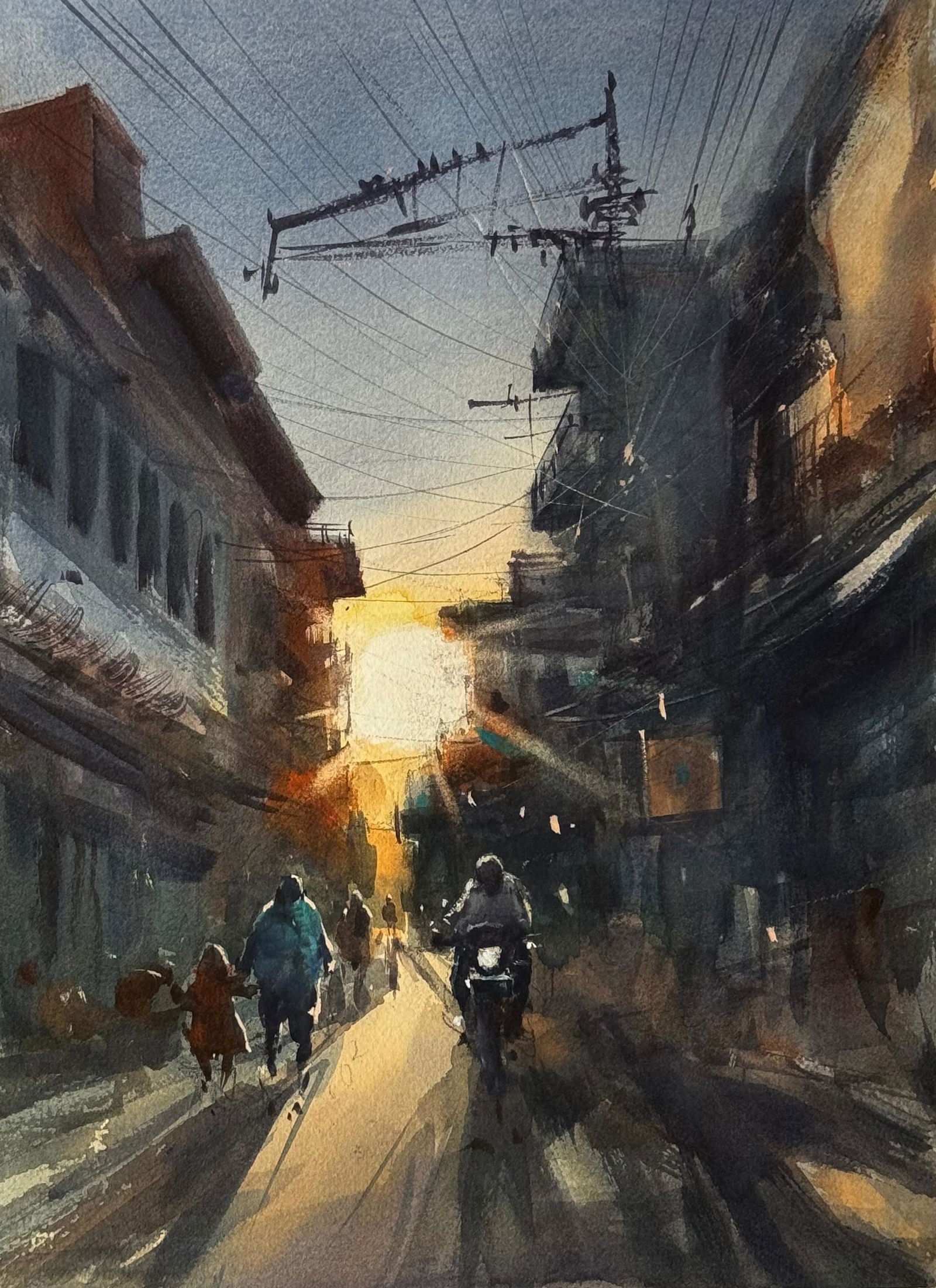 Jodhpur City, Rajasthan, Beautiful Watercolor Cityscape Sun set Painting, For Drawing room, Office,House,Size 22x15 inch Image