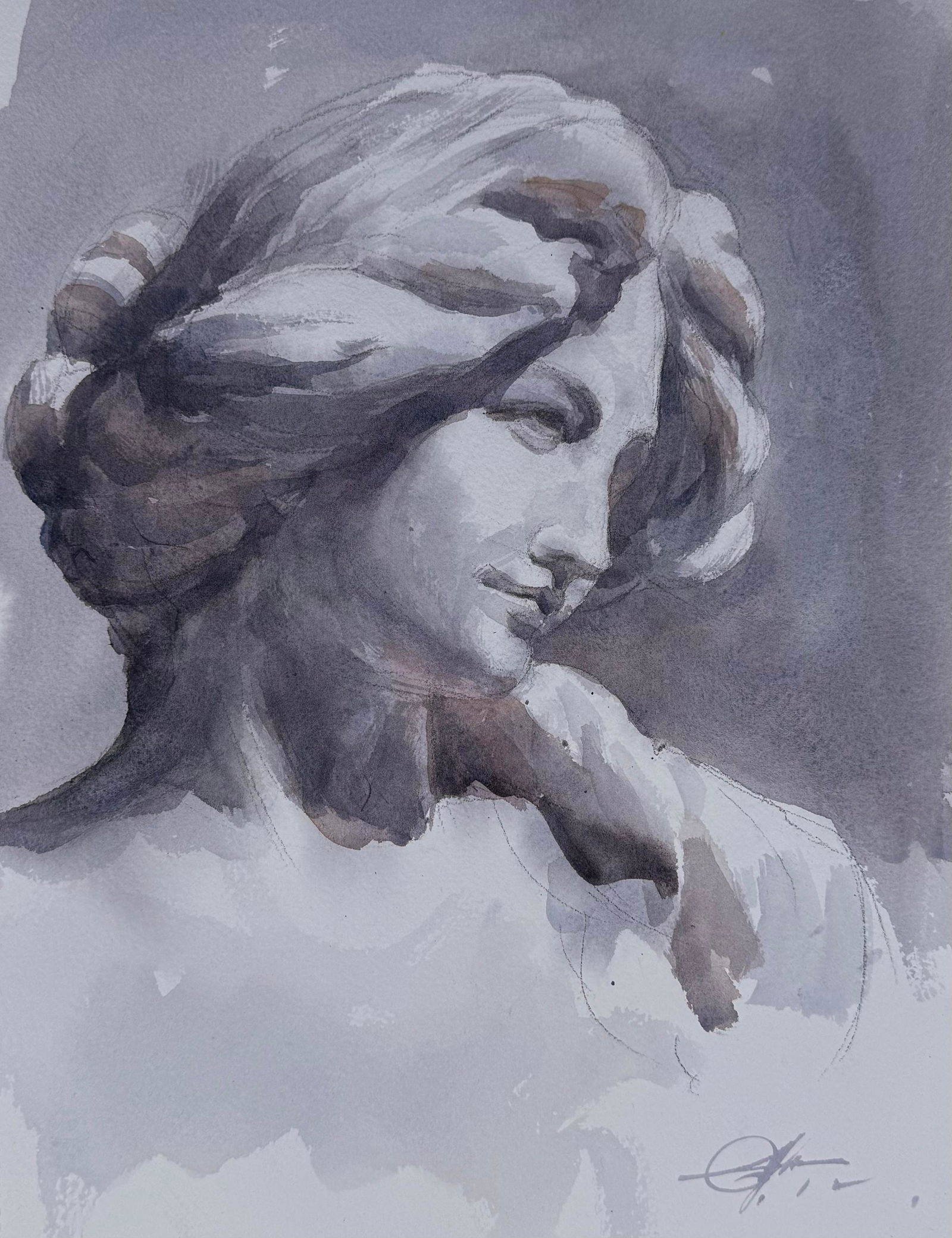 Watercolor Sculpture Painting 15x11 inch Image