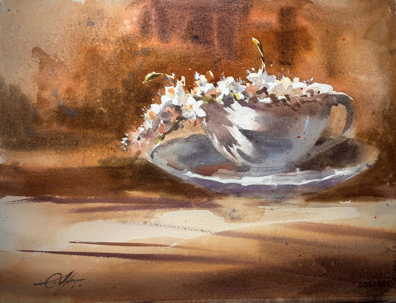 Watercolor Still life Cup Plate Painting 15x11 inch Image