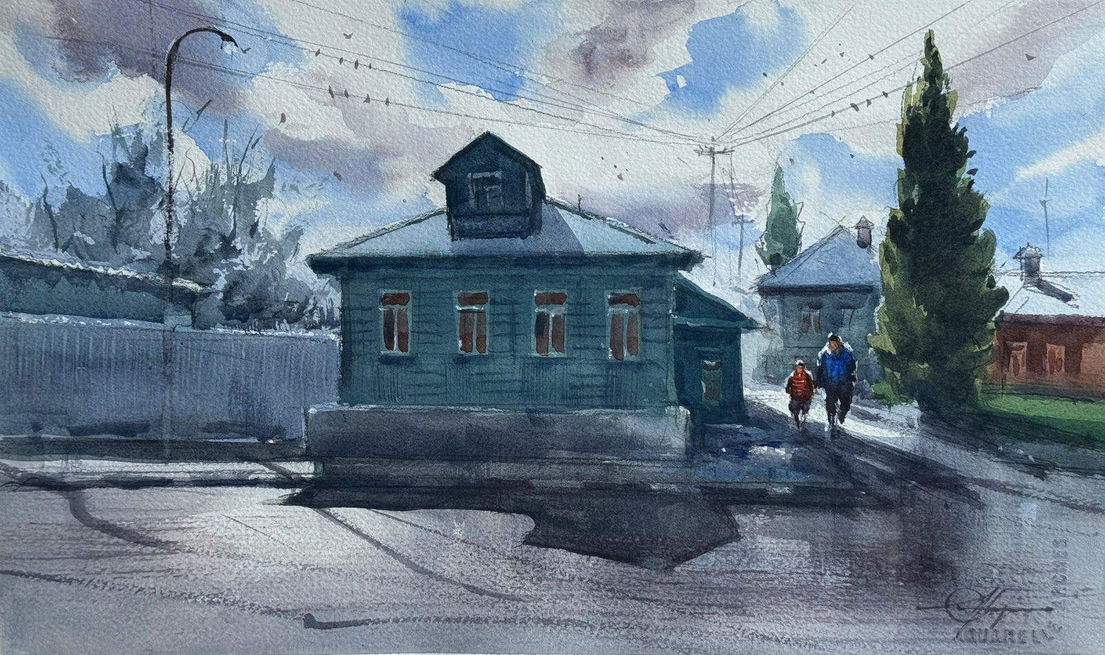 Watercolor Cityscape Painting Kolomna 15x11 inch Image