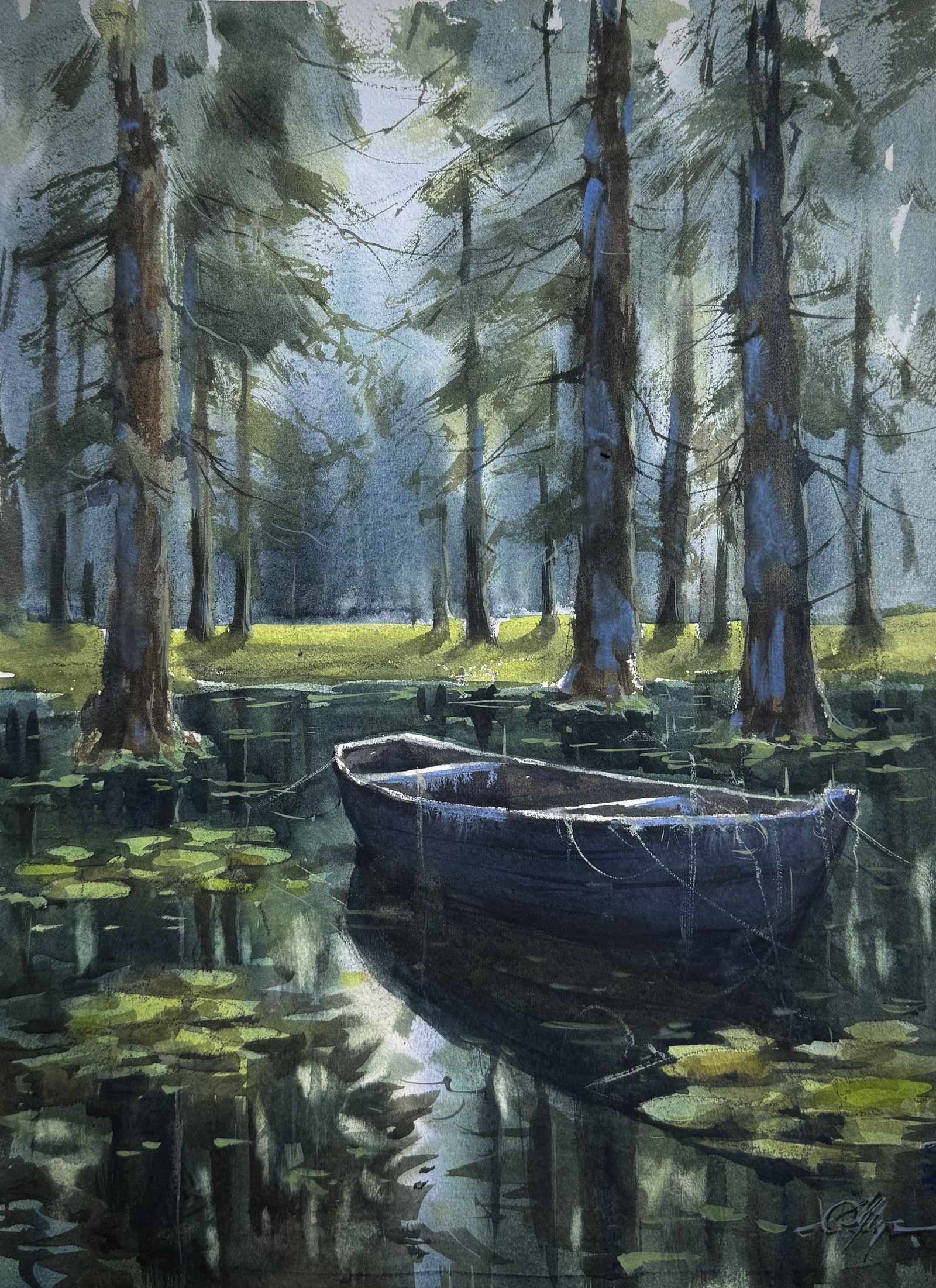 Beautiful Watercolor Landscape Painting, Forest,15x11 inch Image