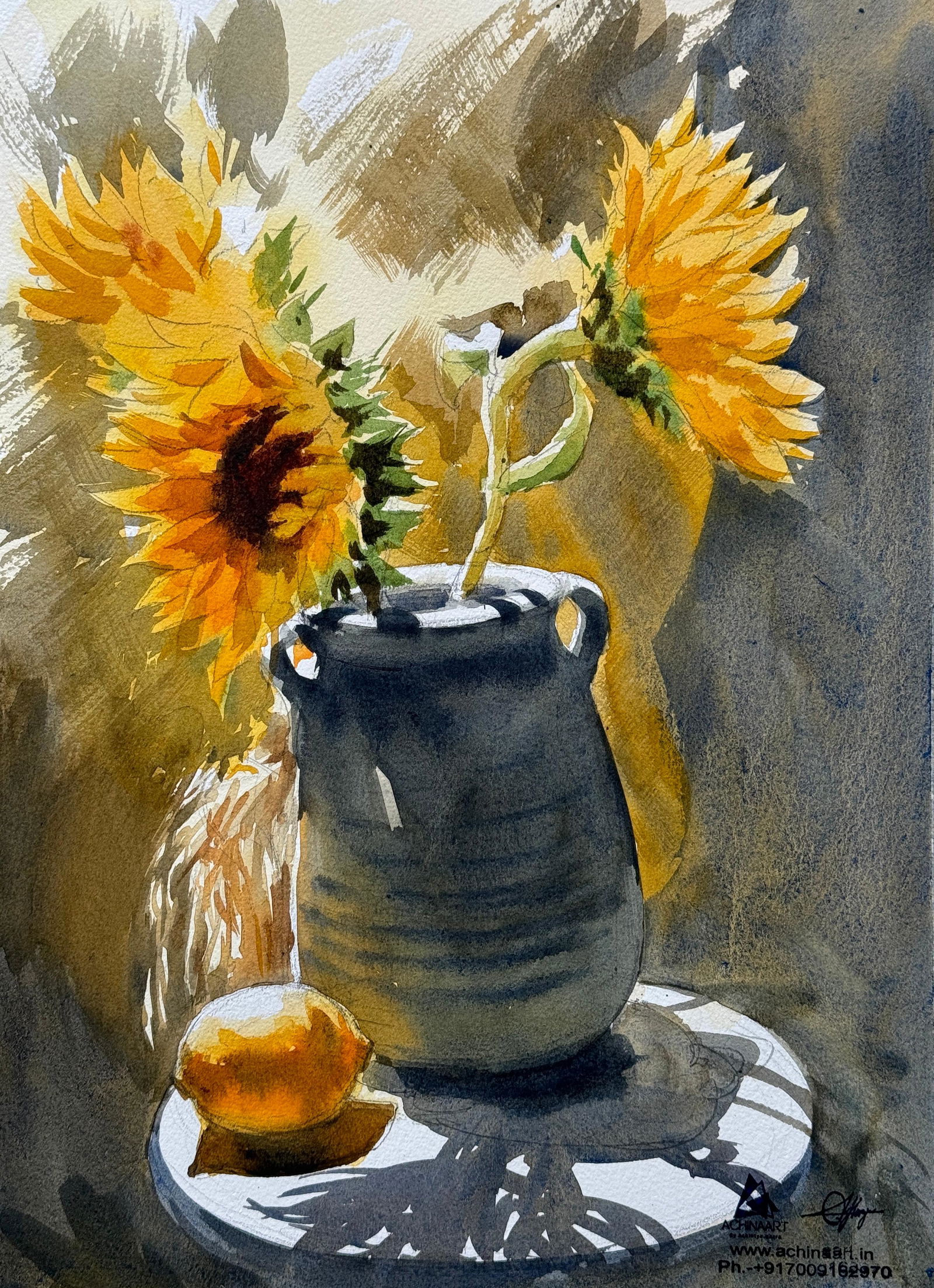 Sold, Beautiful Watercolor Flowers Painting, Morning light,15x11 inch Image