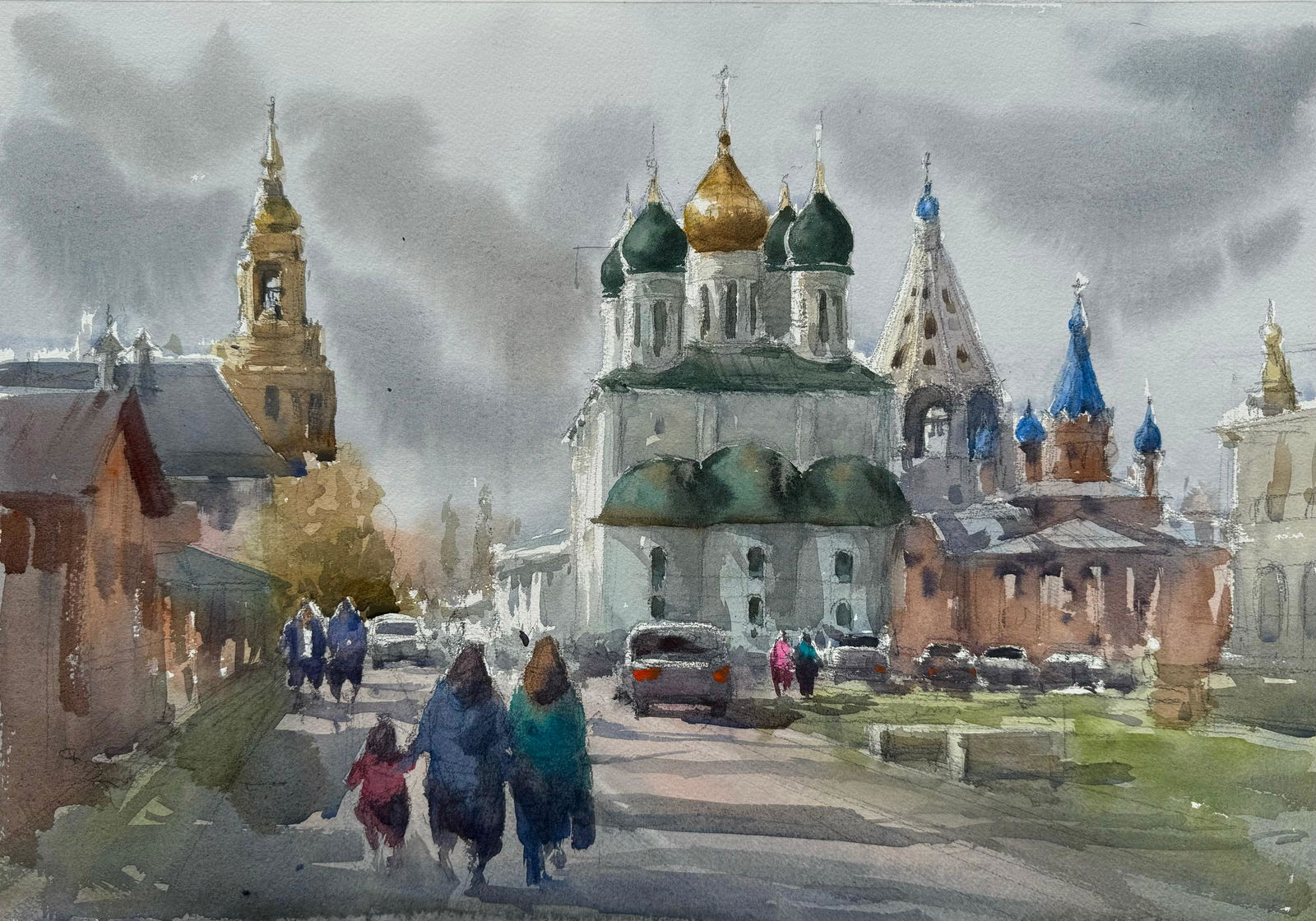Sold, Beautiful Watercolor Cityscape Painting,Russia Kolomna ,20x16 inch Image