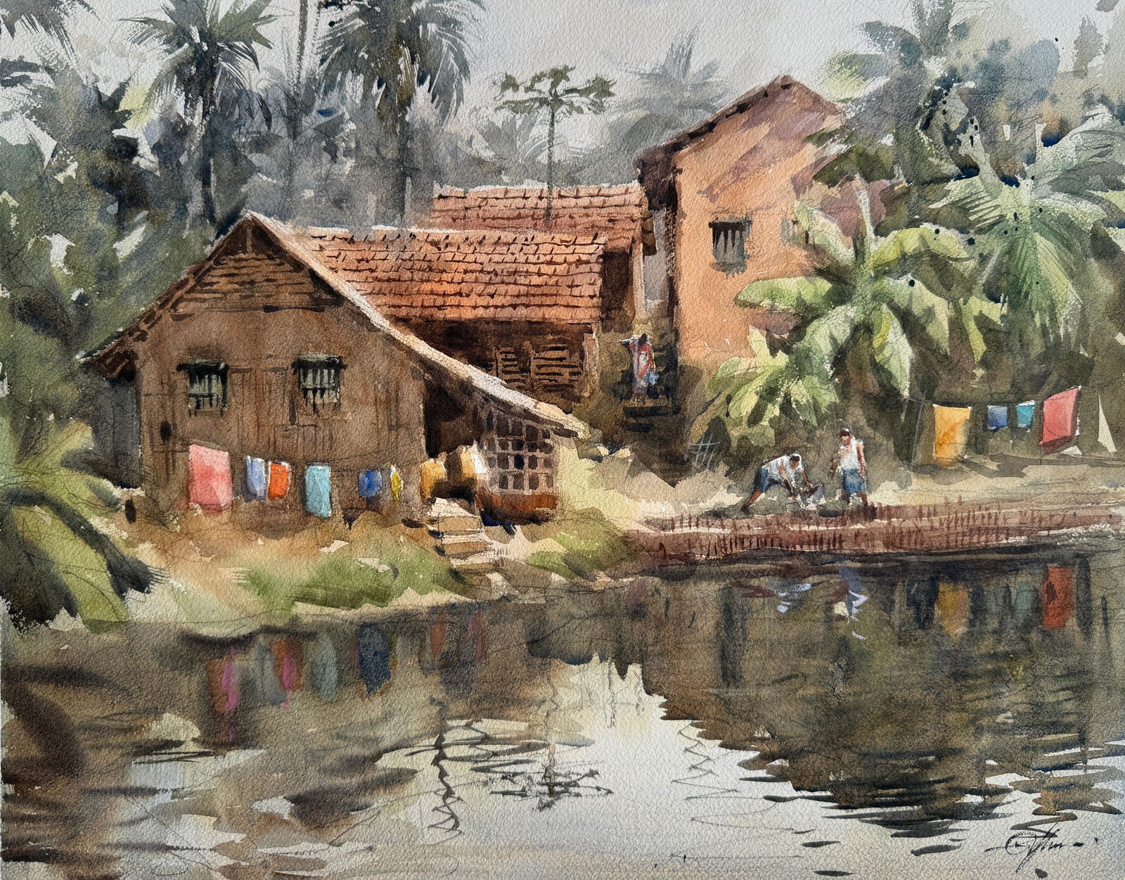 Sold Watercolor Village Painting Image