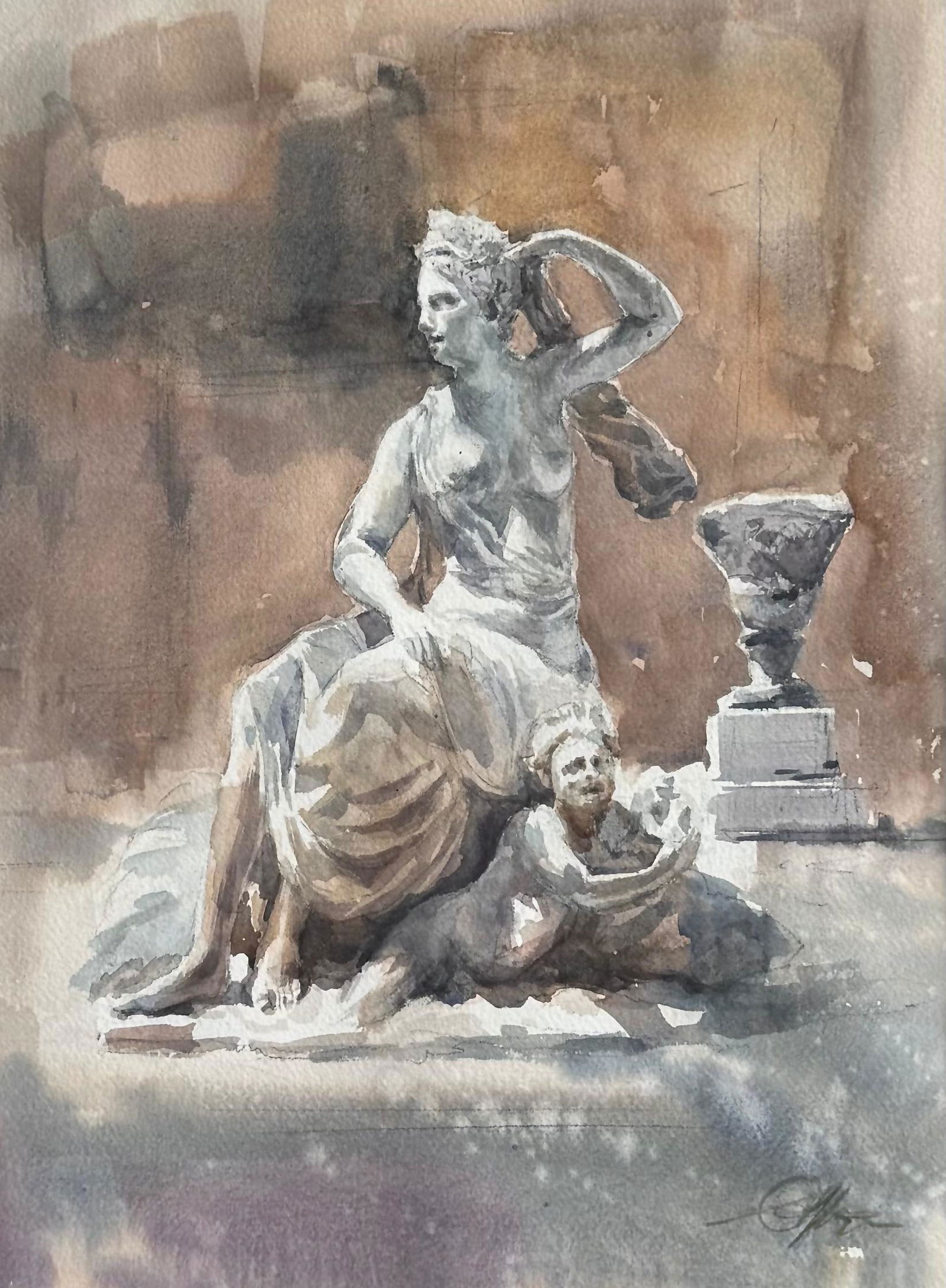 Watercolor Sculpture Painting ,15x11 inch. Image