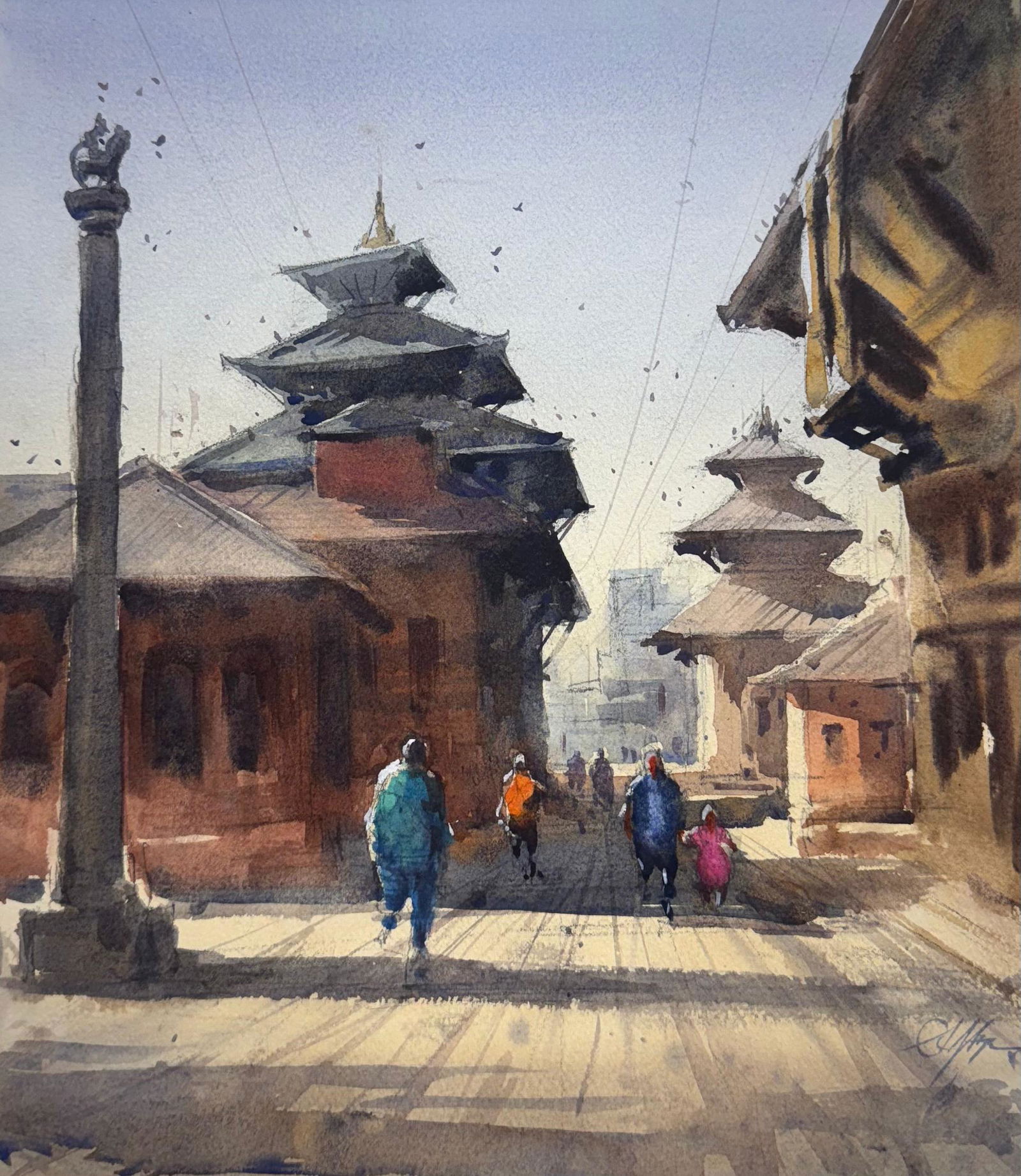 Patan Durbar Square Watercolor Painting 12x11 inch Image