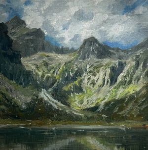 Hill scape Painting and Reflection, Oil Painting 12x11inch Image