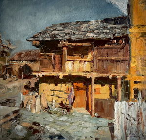 Old Manali, Oil on Canvas 12x11 inch Image