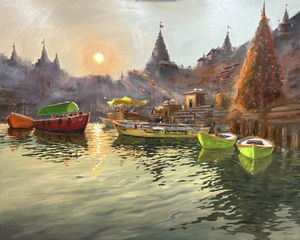 Large-Scale Oil Painting – Varanasi 60x48inch Image