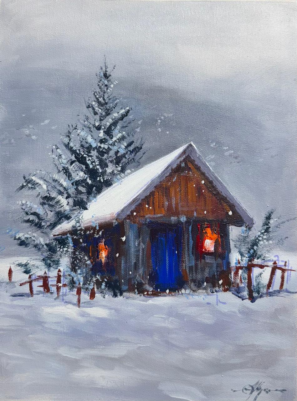 Acrylic Landscape ,Snow 16x12 inch Image