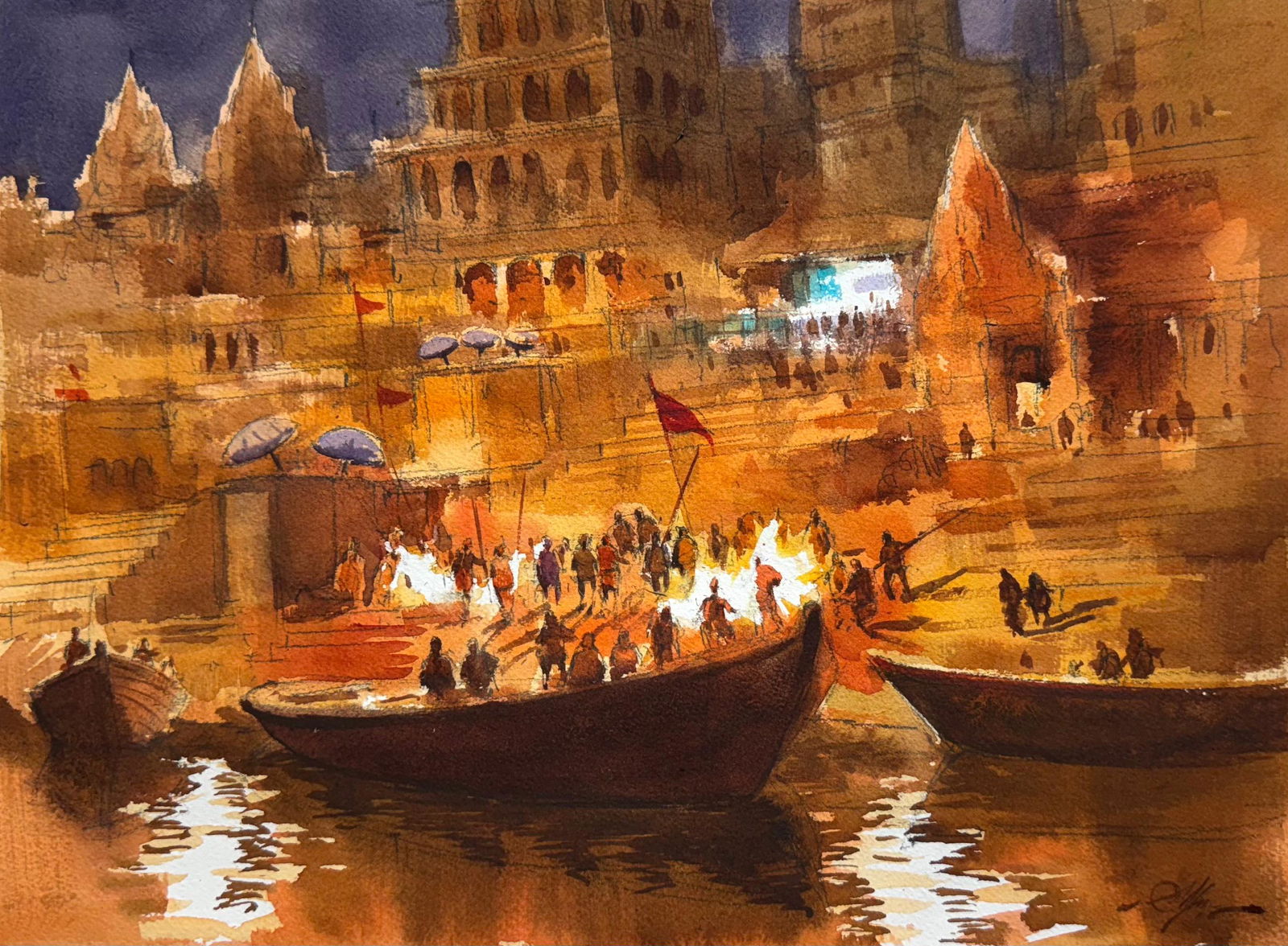Varanasi Night scape15x11 inch Image