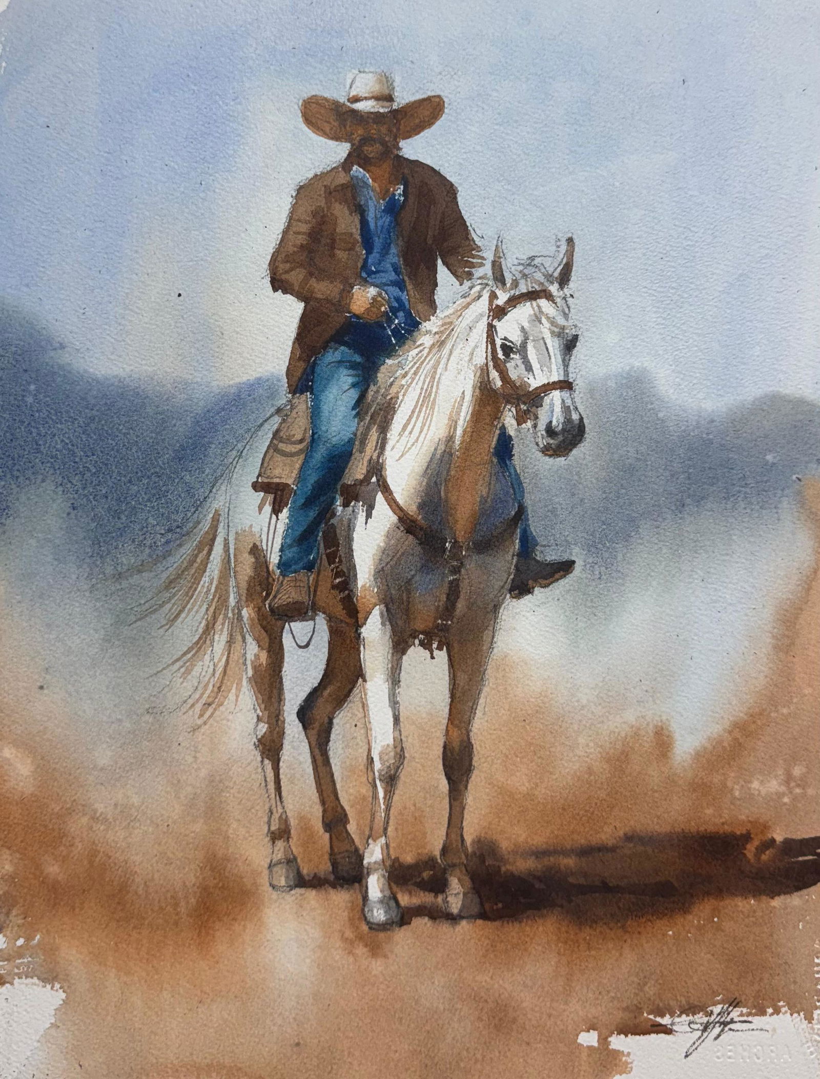 Cowboy Watercolor 15x11 inch Image