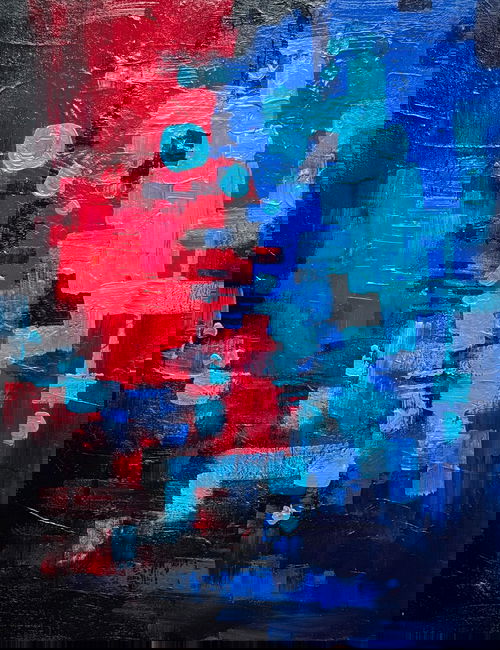 “Divided Silence” Reflects the contrast between red and blue, Size: 18 x 14 inch Acrylic Abstract Painting Image