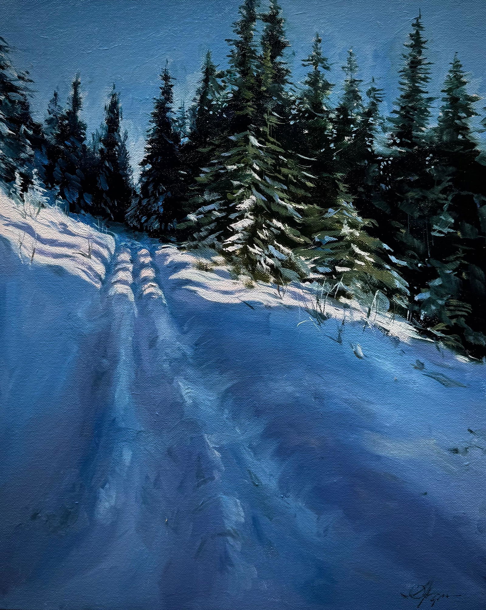 Oil Landscape Snow Painting 16x12 inch Image
