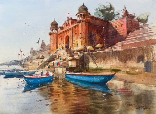 Morning Light at the Ghats Varanasi 15x11 inch Image