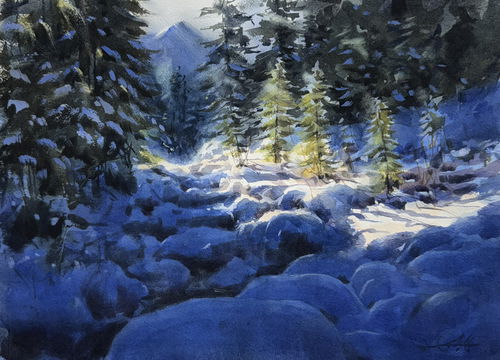 Winter Glow in the Pines 15x11 inch Image