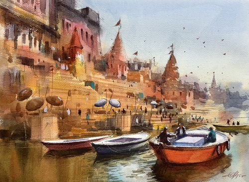 Morning at Varanasi Ghats 15x11 Inch Image