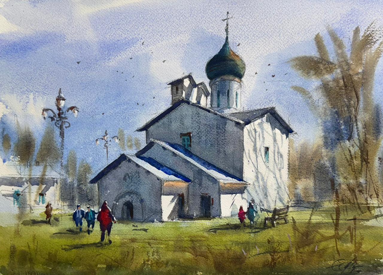 Morning Light on the Chapel  Watercolor on Paper Size: 15 x 11 inch Image
