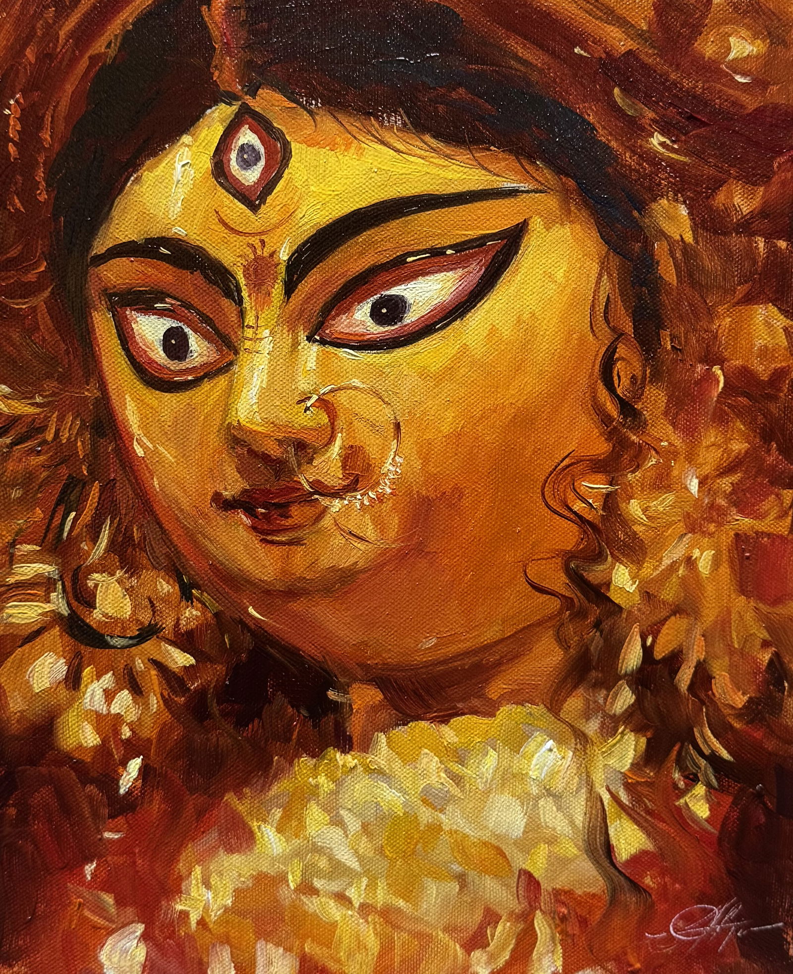 Maa Durga Oil Painting 13x10 inch Image