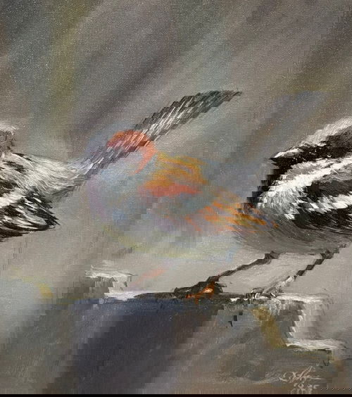 Oil Sparrow Bird Painting14x12 inch Image