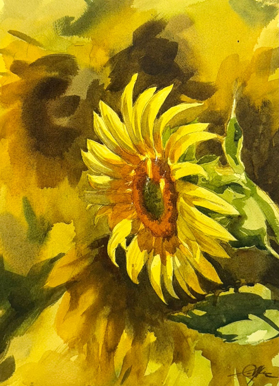 Watercolor Sunflowers 15x11 inch Image