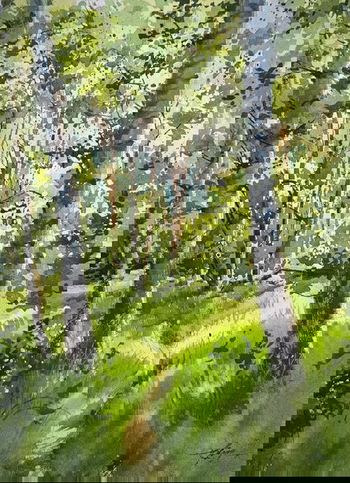 Through the Forest Path Watercolor Landscape Painting 15x11 inch Image