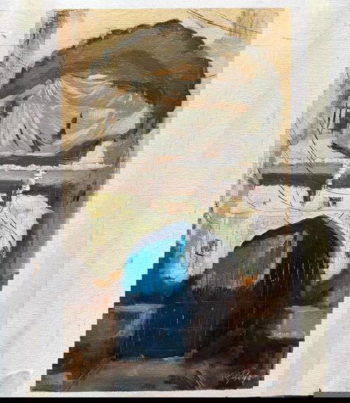 The Blue Gate of Memories Pushkar  15X9 Inch Oil Painting Image