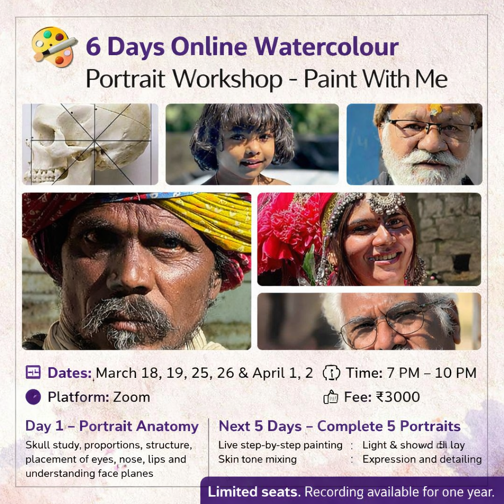6 Days Online Watercolor Portrait Workshop 18th March to 2nd April 2026 Image