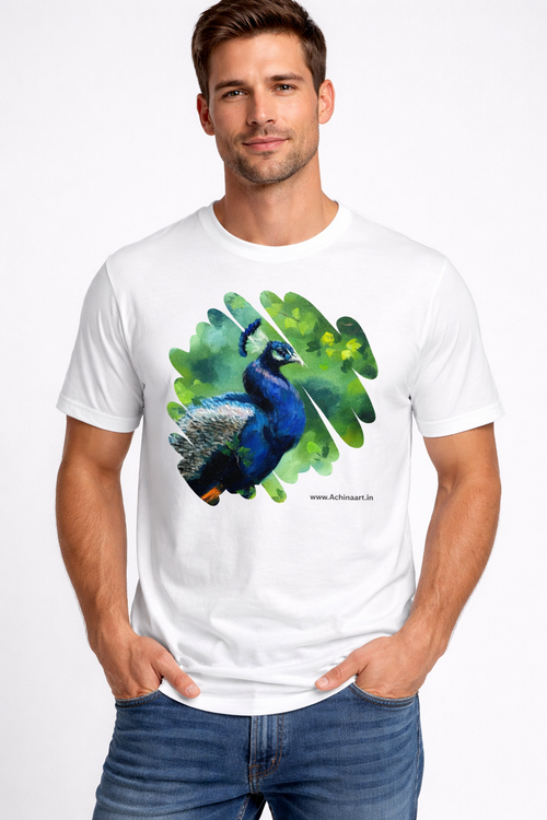 Peacock Art T-Shirt | Original Hand Painting Printed on Premium Cotton | Achinaart
