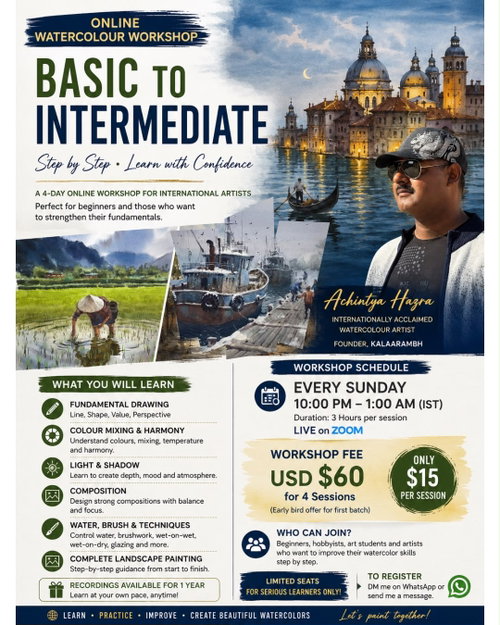 4-DAY ONLINE WATERCOLOUR WORKSHOP  Basic to Intermediate | International & NRI Students Image