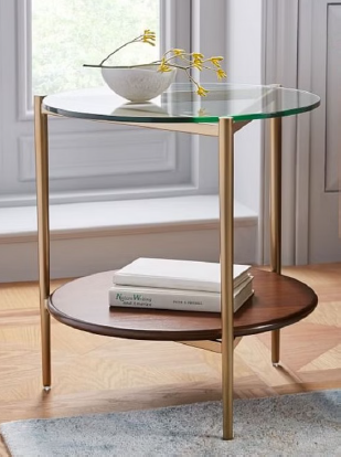 Two-tier coffee table with storage shelf 