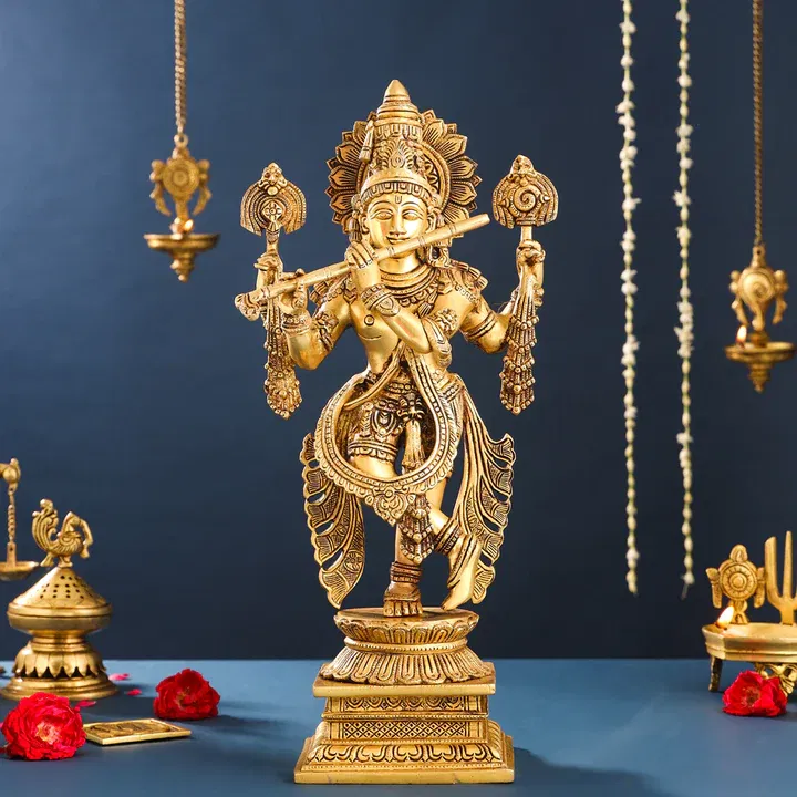 Stylish Krishna Brass Statue